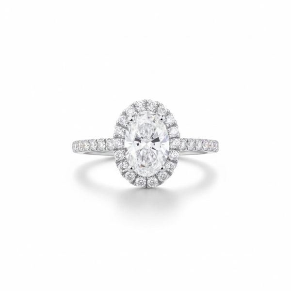 Omura Oval 1ct Lab Grown Cut Diamond Halo Ring - 925 Silver, Pave Band