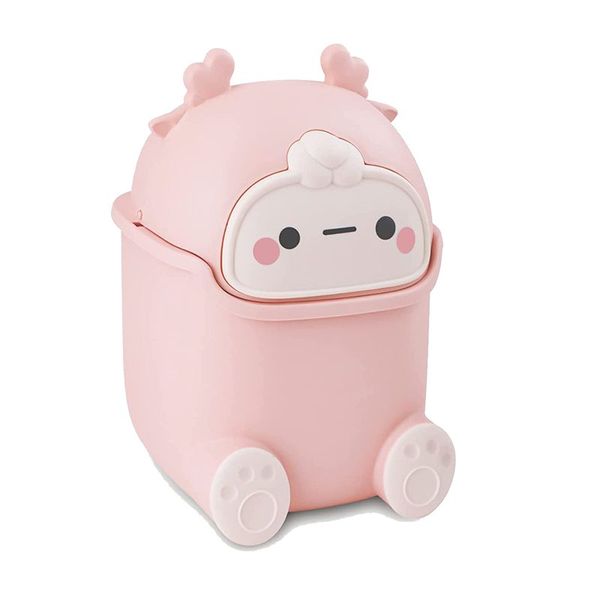 Trash Can With Lid Cute Flip Desktop Trash Cans Plastic Can (Pink)