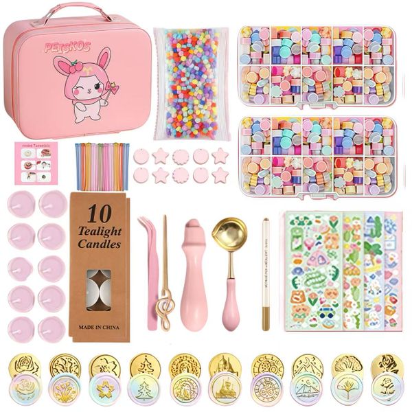 PEISKOS 900PCS DIY Wax Seal Stamp Candle Toys Kit for Kids Letter Sealing