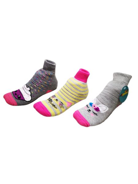 Kids Slipper Socks with Non-Slip Grip Pads - Assorted 3 Pack - UK 2
