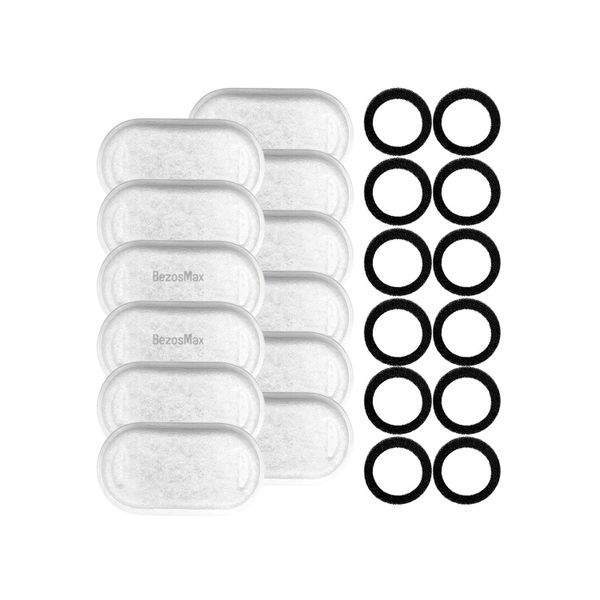 BezosMax 12 Sponges &amp; 12 Filters Pet Water Fountain Filter Replacement