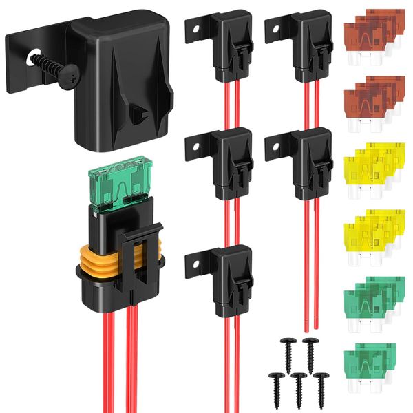 6 Piece Inline Fuse Holder 12 AWG ATC/ATO Fuse Holder with 18 Piece Car Fuse