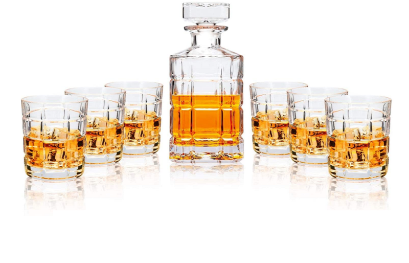 Clear Whiskey Decanter Glasses Set - 7-Piece