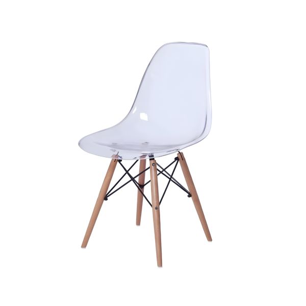 Modern Transparent Acrylic Dining Chair with Natural Wood Legs