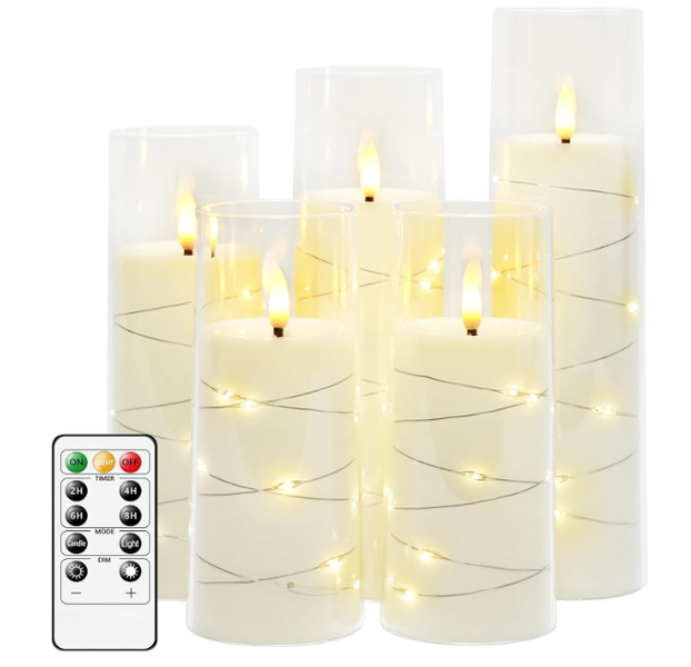 Flameless LED Candles with Timer 5 Pc Flickering Flameless Candles for