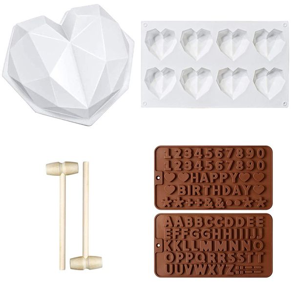 6 Piece Love Heart Shape Silicone Number Letters Chocolate Cake Molds