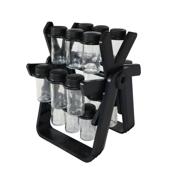 Rotating Spice Rack Organizer with 18 Glass Spice Jars