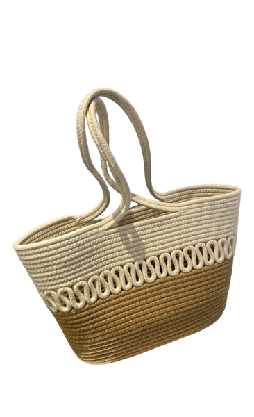 Large Capacity Straw Bag Double Handle Colorblock Knitting Kits