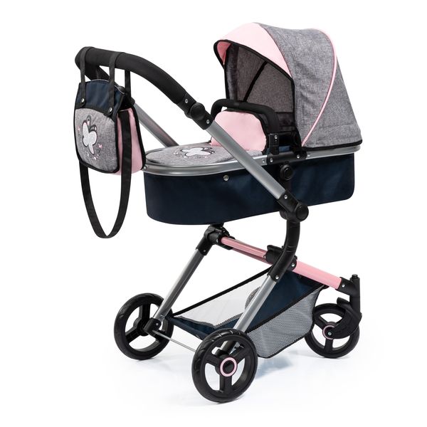 Bayer Combi Vario Dolls Pram - Butterfly (Pink/Grey) with Bag - Eco Box