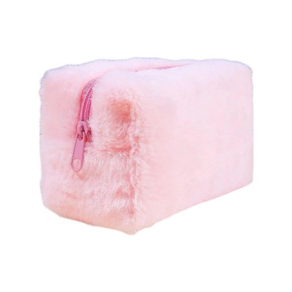 Portable Fluffy Plush Cosmetic Makeup Bag - Pink