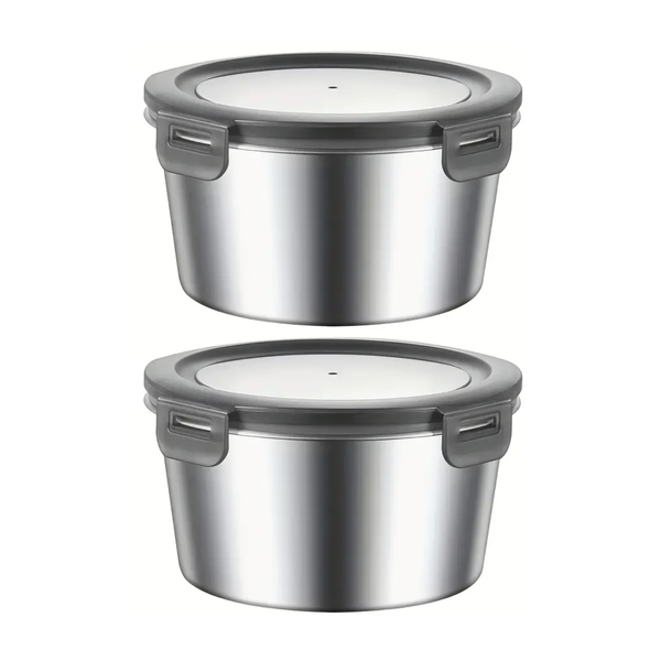 2000ml Stainless Steel Food Storage Container - 2 Pack