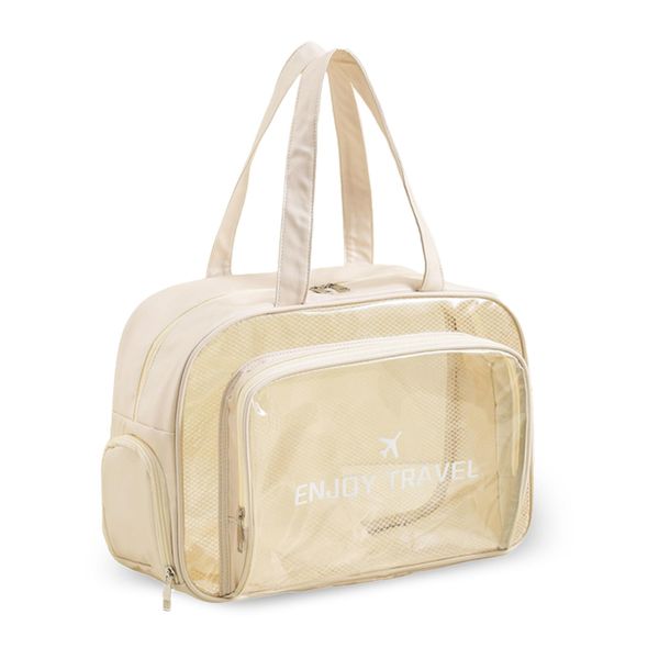 Large Clear Toiletry Bag with Shoe Compartment, XL (Beige)