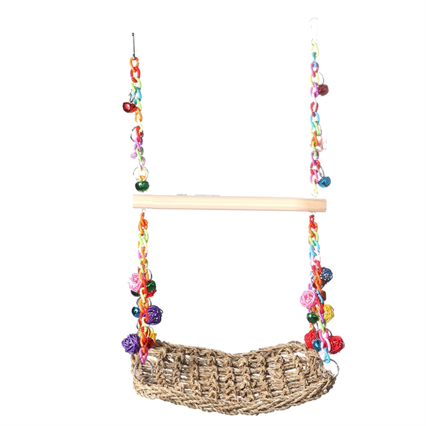 Bird Swing Toys With Bells Bird Seagrass Woven Platform Hammock Swing