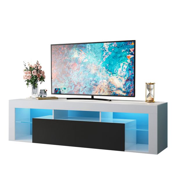 Gloss TV Stand with LED Light Floor-standing &amp; Floating Media Console