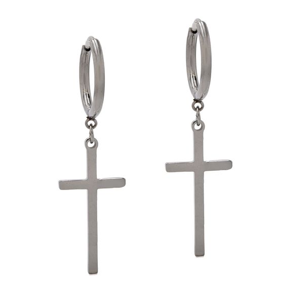Xcalibur Stainless Steel Cross Huggie Drop Earrings