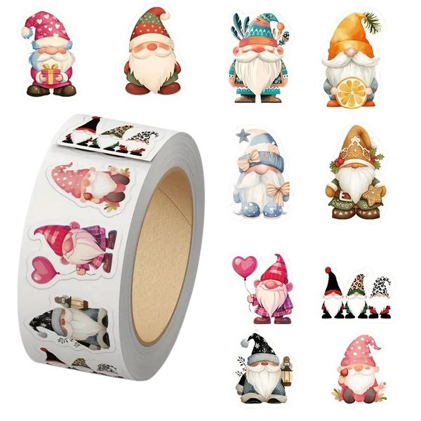 500Pcs/Roll Festive Gnome Stickers