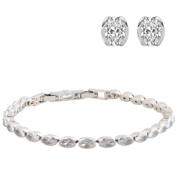 Stella Luna oval tennis bracelet set- Clear Crystal Silver