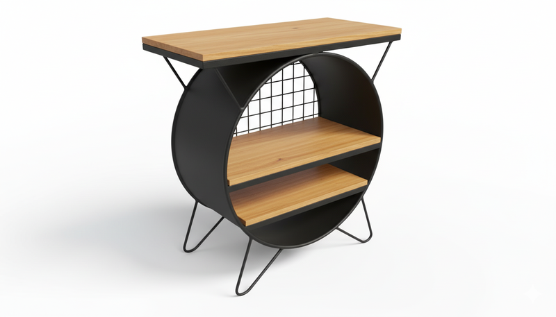 Chic Round Metal &amp; Wood Mini-Bar with Storage - Entryway