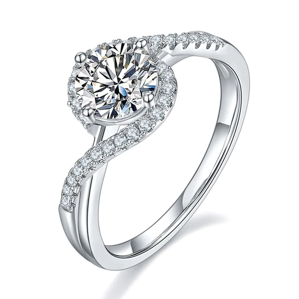 Colton James Premium 1.0ct Moissanite Engagement Ring - Round Cut Swirl ...