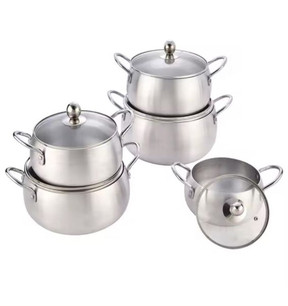 10 Piece Aluminum Cookware Belly Shaped Cooking Pot Set With Lid