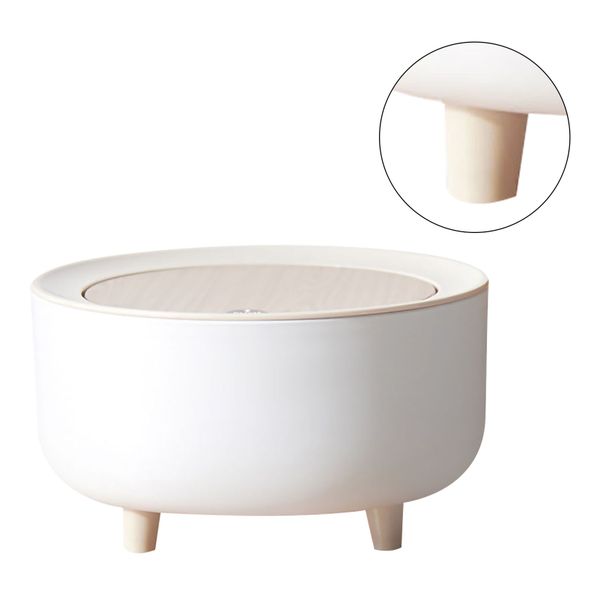 Desktop Small Trash Can with Lid 260g Mini White Bedside Storage Bucket