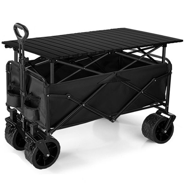 Foldable Wagon Cart with Wheels Collapsible Folding Beach Wagon with Table