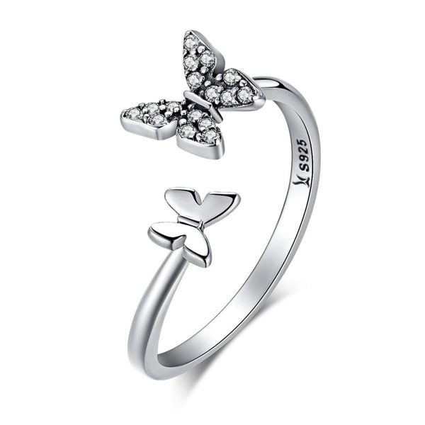 Cosmic 925 Silver Cubic Zircon Butterfly Open Finger Ring -One Size Fit All
