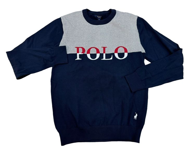 Polo Mens Knitted LS Colorblocked Jersey Navy