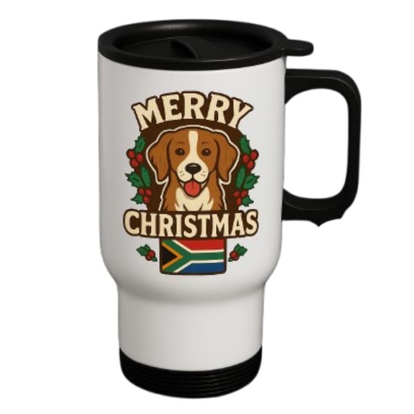 Dog Christmas Travel Mug with South African Flag Christmas Gift