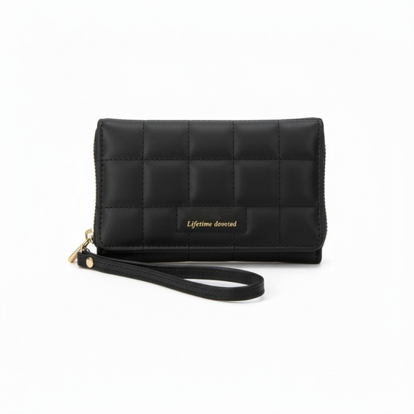 Quilted Women's Clutch Wallet with Wrist Strap