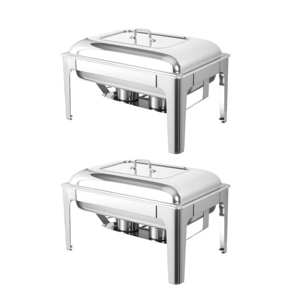 2 Pieces 9L Two-Pan Square Stainless Steel Chafing Dish Buffet Stove