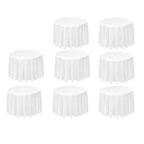 8 Pack 84 Inch White Disposable Peva Plastic Round Tablecloths(White)