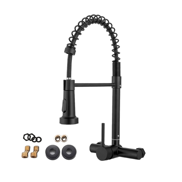 Wall Mount Pull Down Bridge Kitchen Faucet Tap with 360 Swivel Sprayer
