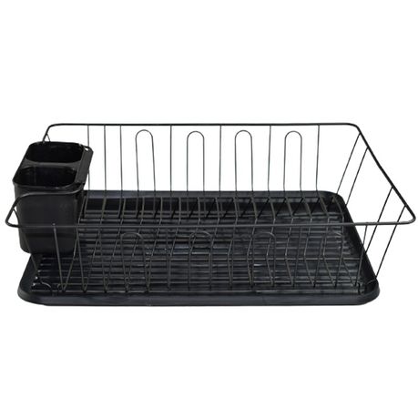 Chrome Wire Dish Drying Rack with Black Tray