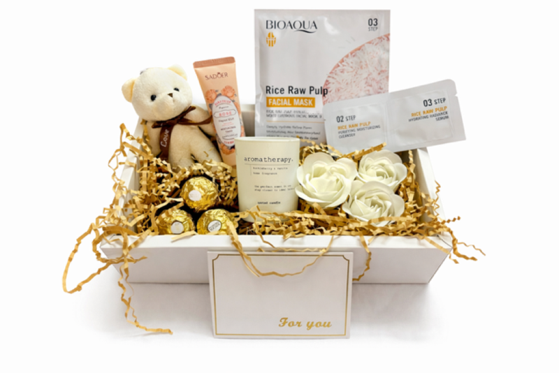 Valentine's Gift Box with Teddy, Chocolates, Candle &amp; other Treats