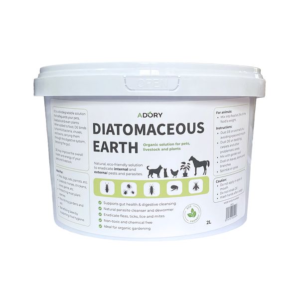 Diatomaceous Earth 2L, Pet Gut health, dewormer, and Garden Pest Control