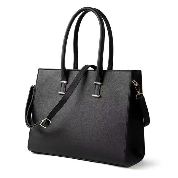 Leather Large Laptop Bag 15.6 inch Briefcase - Black