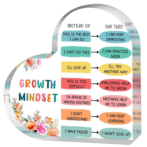 Informative Growth Mindset Heart-Shaped Acrylic Ornament - Transparent