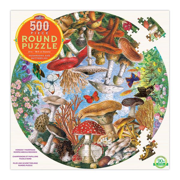 eeBoo Round Mushrooms &amp; Butterflies Puzzle: 500 Pieces