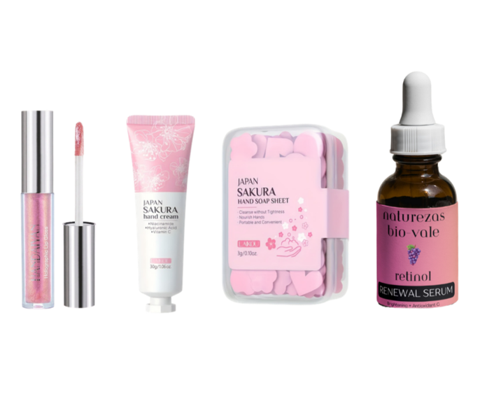 3-in-1 Beauty Set Sakura Hand Care Lip Gloss Retinol Travel Kit