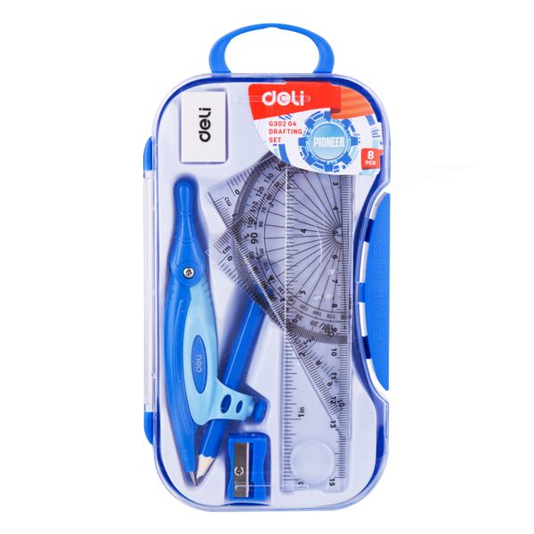 Deli 8pcs Maths Compass Set, Blue/Pink