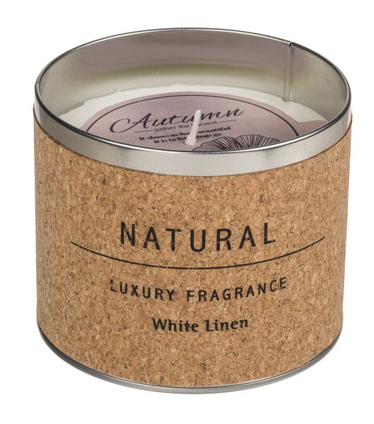 White Cotton Scented Candle in Tin Jar Wrapped with Cork