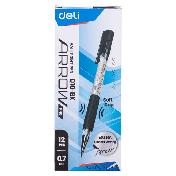 Deli ARROW Ballpoint Pen 0.7mm Black Ink Solid barrel with Grip 12PCS