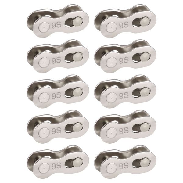 Fluir 10 Piece 9 Speed Silver Bicycle Chain Masterlinks Multipack