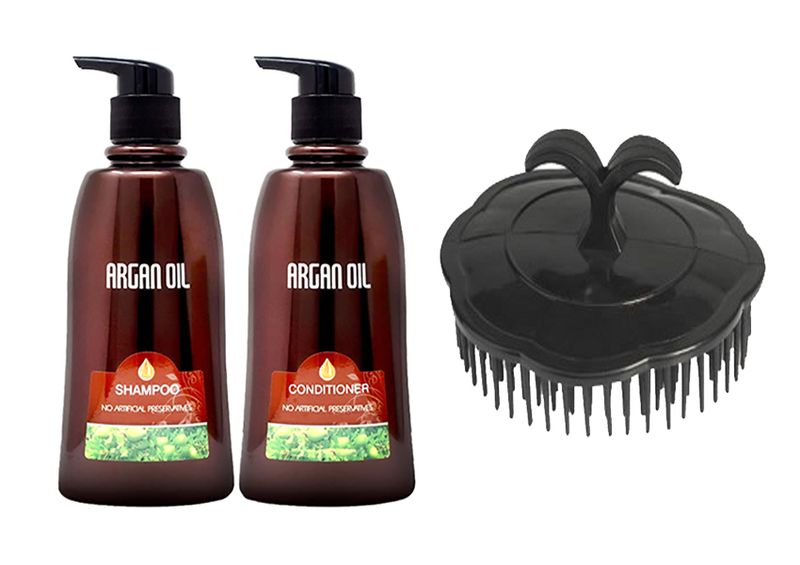 Moroccan Argan Oil -Twin Pack - Salon Professional 750ml+Shampoo Brush(03)