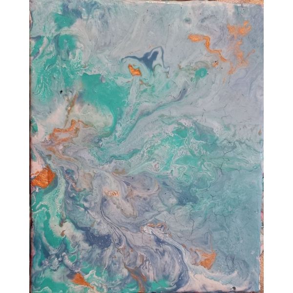 Oceanic-inspired Acrylic Pour Canvas with Resin Top Coat