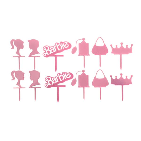Barbie Silhouette Cupcake Toppers - 12 Piece - Pink &amp; Black