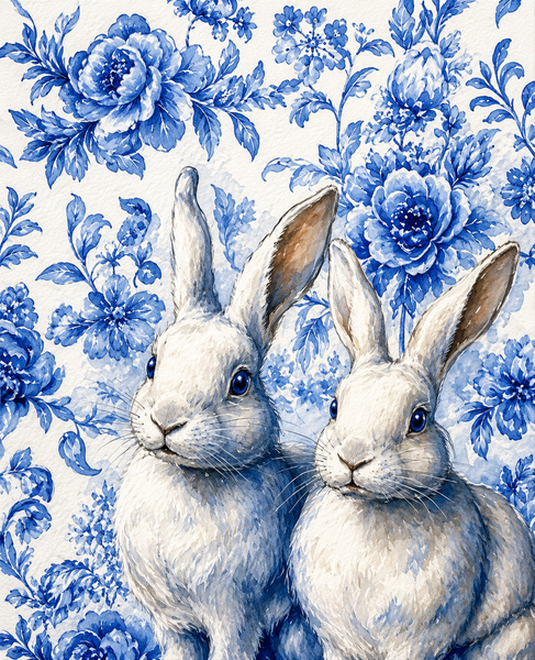 Paint By Numbers 50cmx40cm - Blue Blossom Bunnies