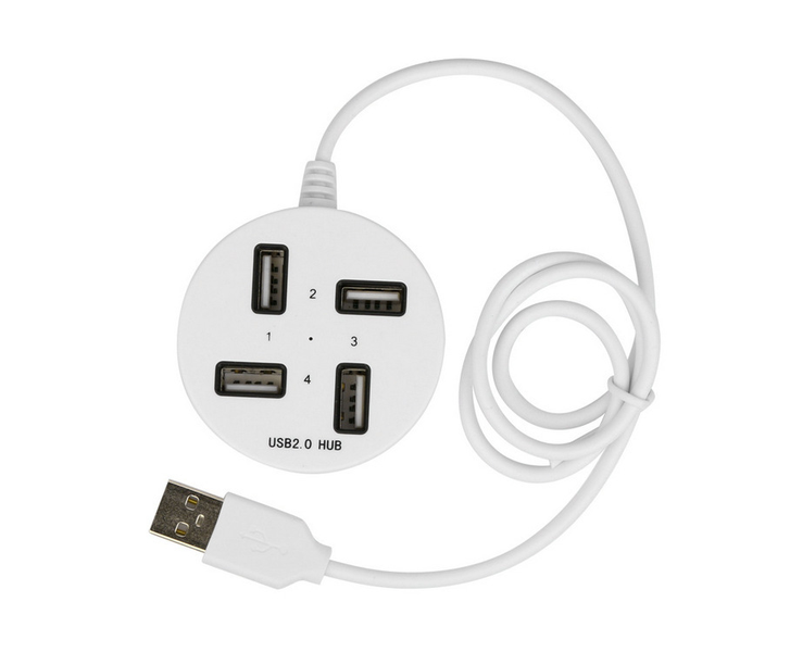 White Super Speed 4-Port USB 2.0 Hub P-1703 Plug &amp; Play