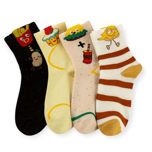 Fun Food-Themed Socks - 4 Pairs